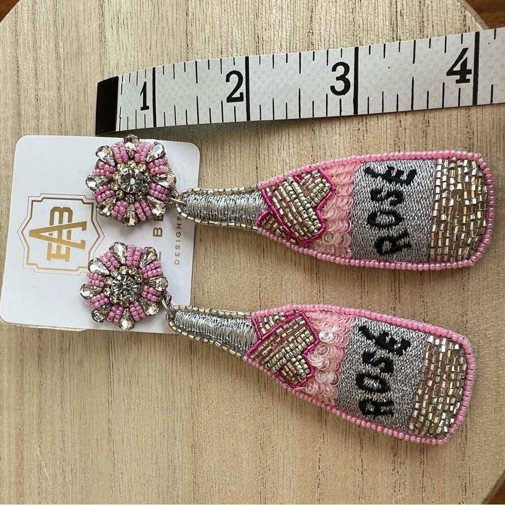 New Monkees of Winter Park Pink Rose Bottle Beaded Sequin Dangle Post Earrings - Picture 9 of 9